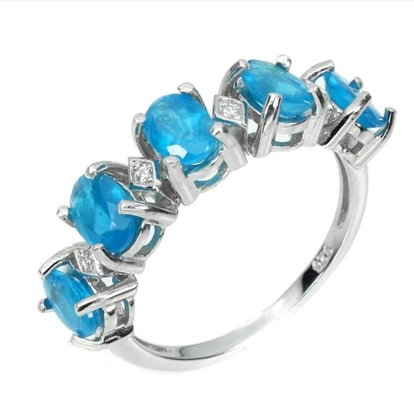 Apatite Ring, Blue Stone Ring, Gemstone Ring, Anniversary Ring, Stackable Rings - Picture 1 of 6